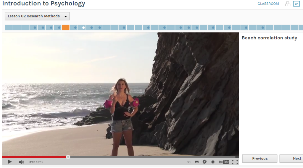 Dozentin Lauren Castellano zeigt Trugschlüsse bei Forschungsergebnissen anhand der „Beach Correlation Study“ auf (Udacity-Kurs „Introduction to Psychology“, Lektion 02: Research Methods)