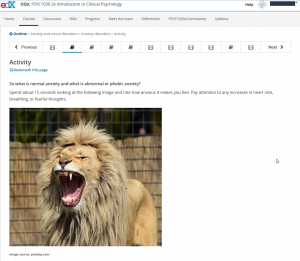 Screenshot edX Activity, Kurs Clinical Psychology (University of Queensland)