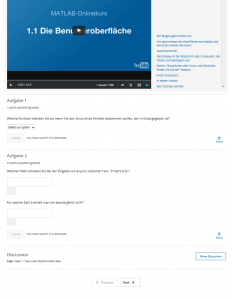 Screenshot edX: Beispiel für ein benotetes Quiz, Kurs Einführung in MATLAB (TUM)